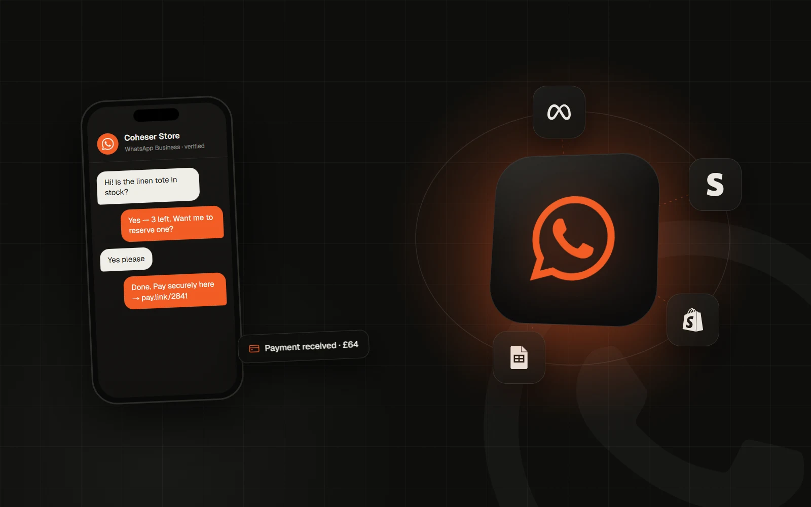 WhatsApp Business bot taking an order and payment