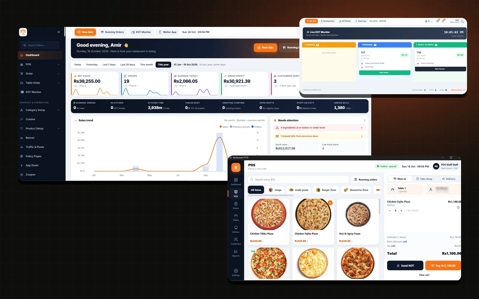 Coheser Restaurant ERP product mockup